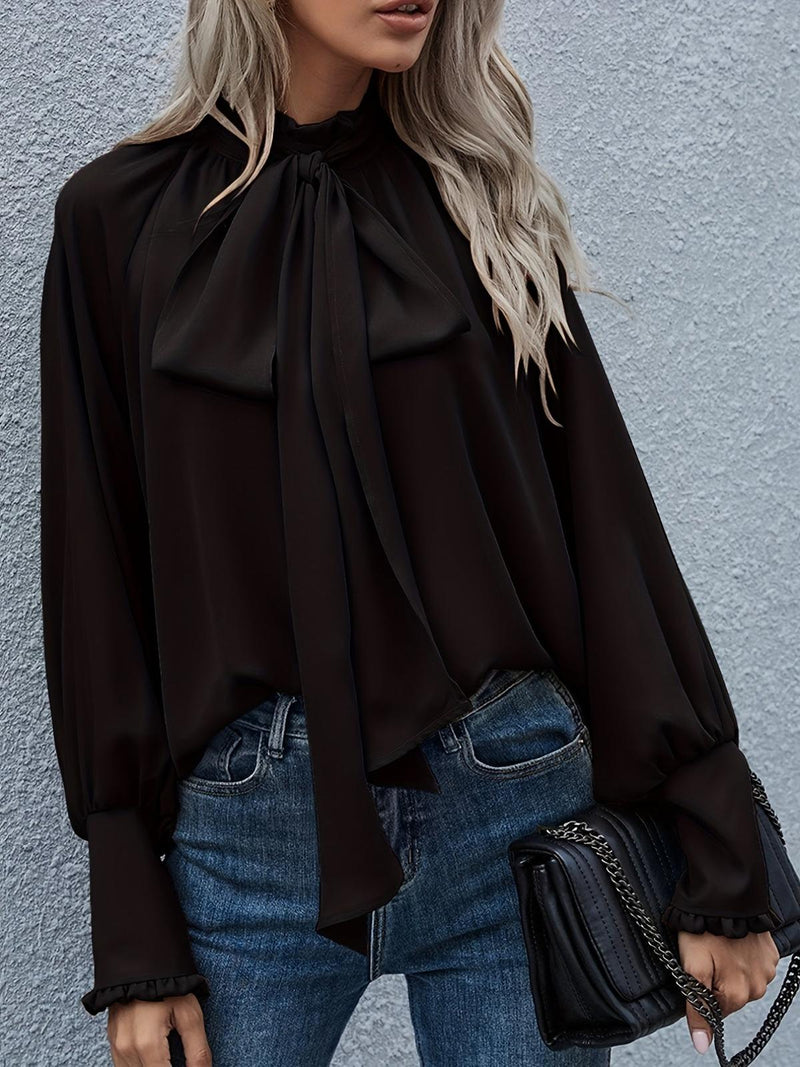 Women&#39;s Tie-Neck Puff Sleeve Blouse
