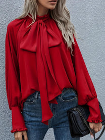 Women&#39;s Tie-Neck Puff Sleeve Blouse