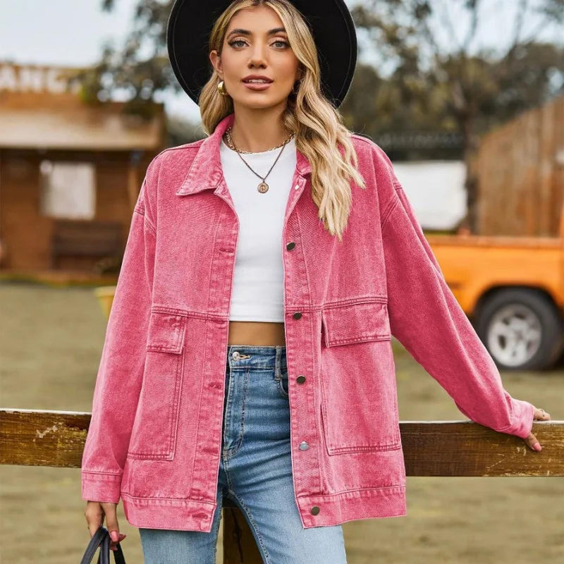 Women&#39;s Timeless Denim Jacket Slim Fit Cotton Blend