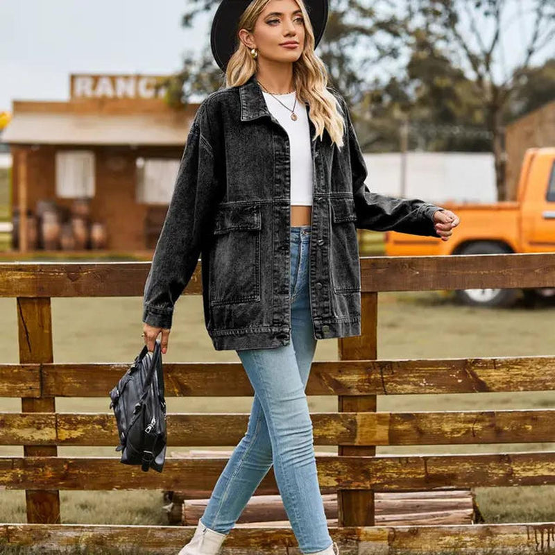 Women&#39;s Timeless Denim Jacket Slim Fit Cotton Blend