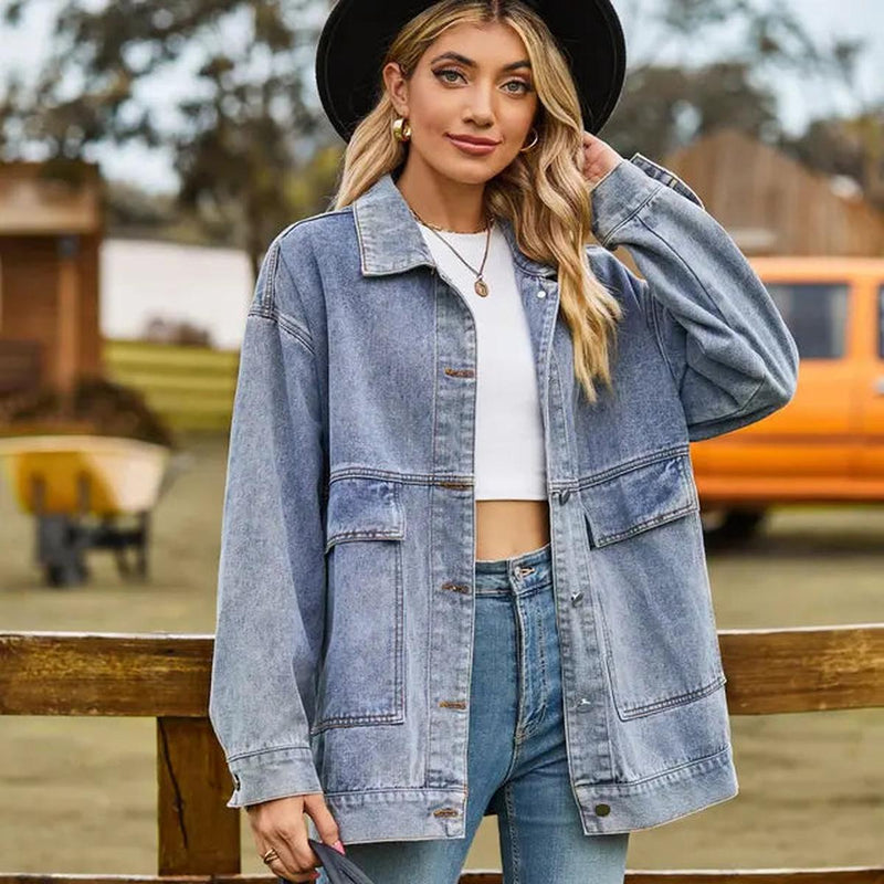 Women&#39;s Timeless Denim Jacket Slim Fit Cotton Blend