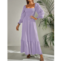 Women&#39;s Transitional Dress With Florentine Neckline And Long Sleeves
