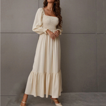 Women&#39;s Transitional Dress With Florentine Neckline And Long Sleeves