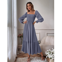 Women&#39;s Transitional Dress With Florentine Neckline And Long Sleeves