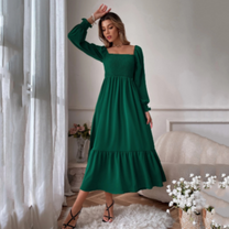 Women&#39;s Transitional Dress With Florentine Neckline And Long Sleeves