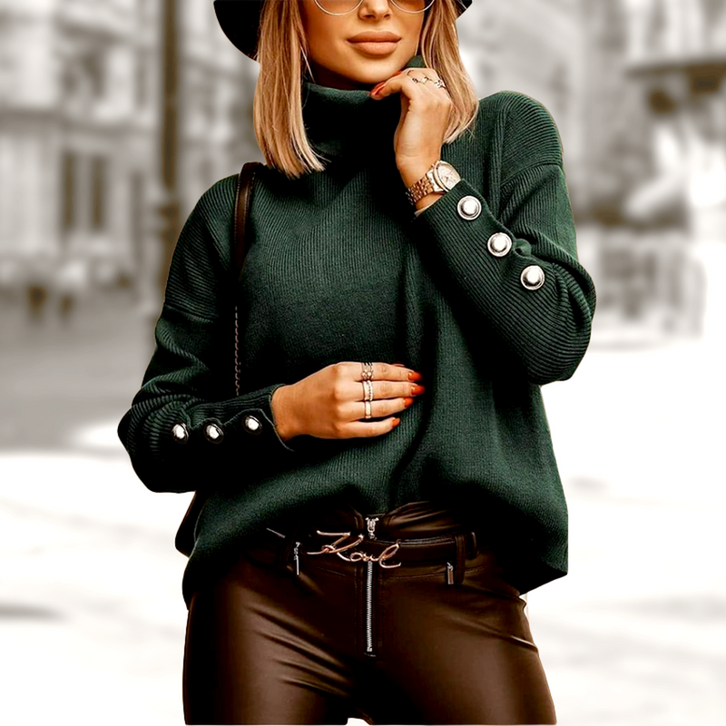 Women&#39;s Turtleneck Sweater With Button Detail
