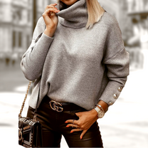Women&#39;s Turtleneck Sweater With Button Detail