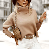 Women&#39;s Turtleneck Sweater With Button Detail