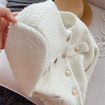 Women&#39;s Tweed Jacket With Round Neckline And Button Placket