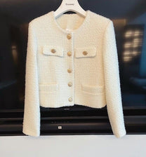 Women&#39;s Tweed Jacket With Round Neckline And Button Placket