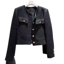 Women&#39;s Tweed Jacket With Round Neckline And Button Placket