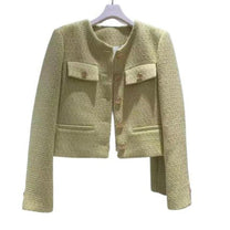 Women&#39;s Tweed Jacket With Round Neckline And Button Placket