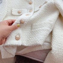 Women&#39;s Tweed Jacket With Round Neckline And Button Placket