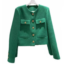 Women&#39;s Tweed Jacket With Round Neckline And Button Placket