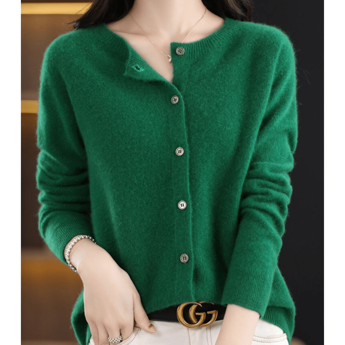 Women&#39;s V-Neck Cardigan Pullover With Button Details