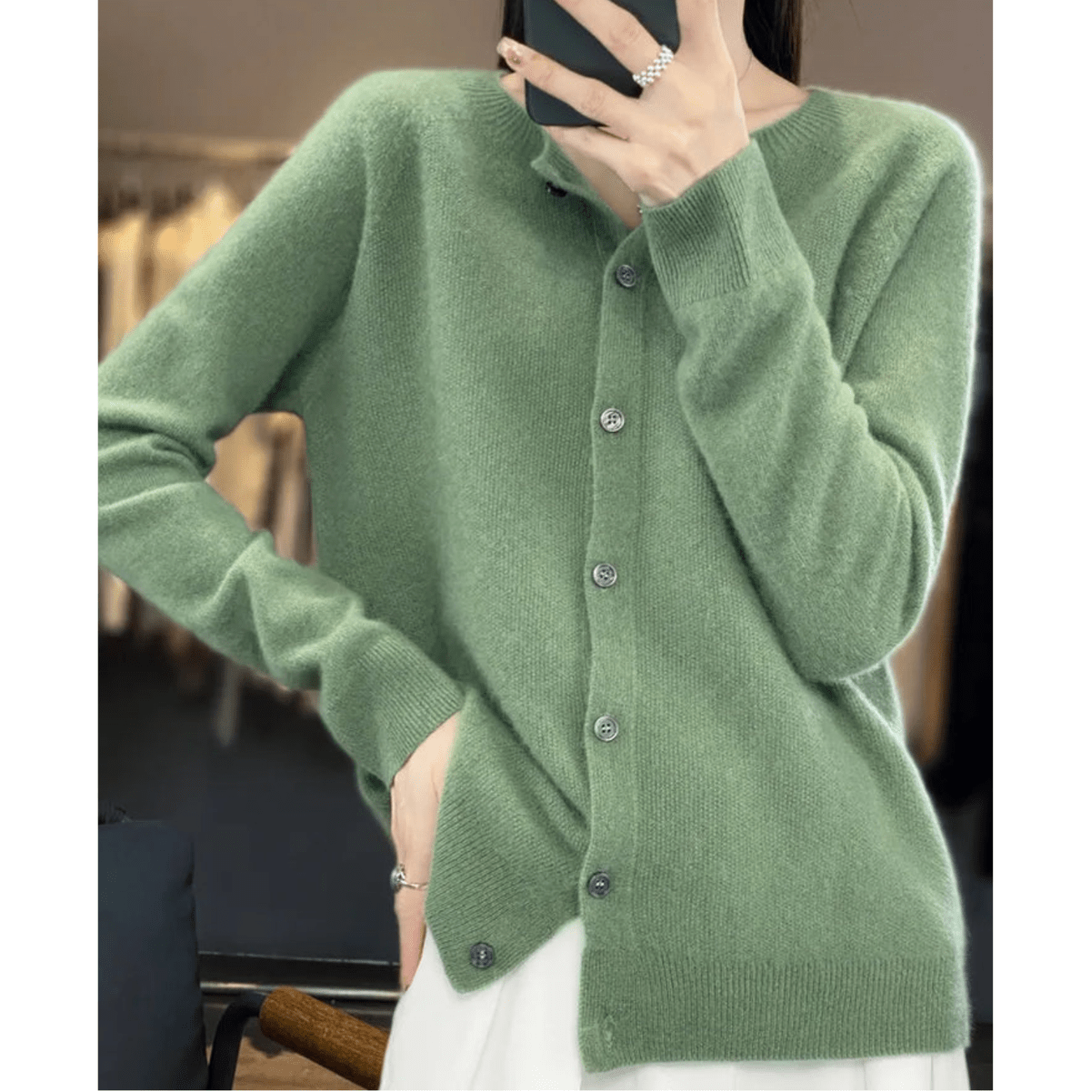 Women&#39;s V-Neck Cardigan Pullover With Button Details