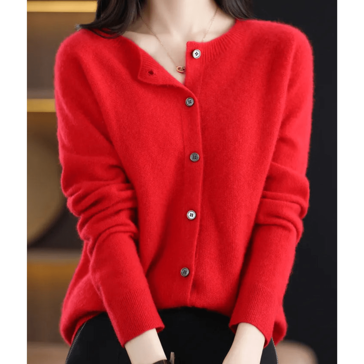 Women&#39;s V-Neck Cardigan Pullover With Button Details