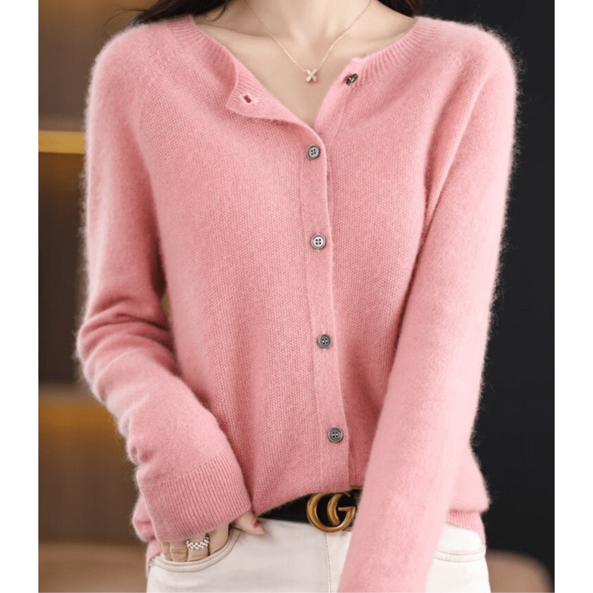 Women&#39;s V-Neck Cardigan Pullover With Button Details