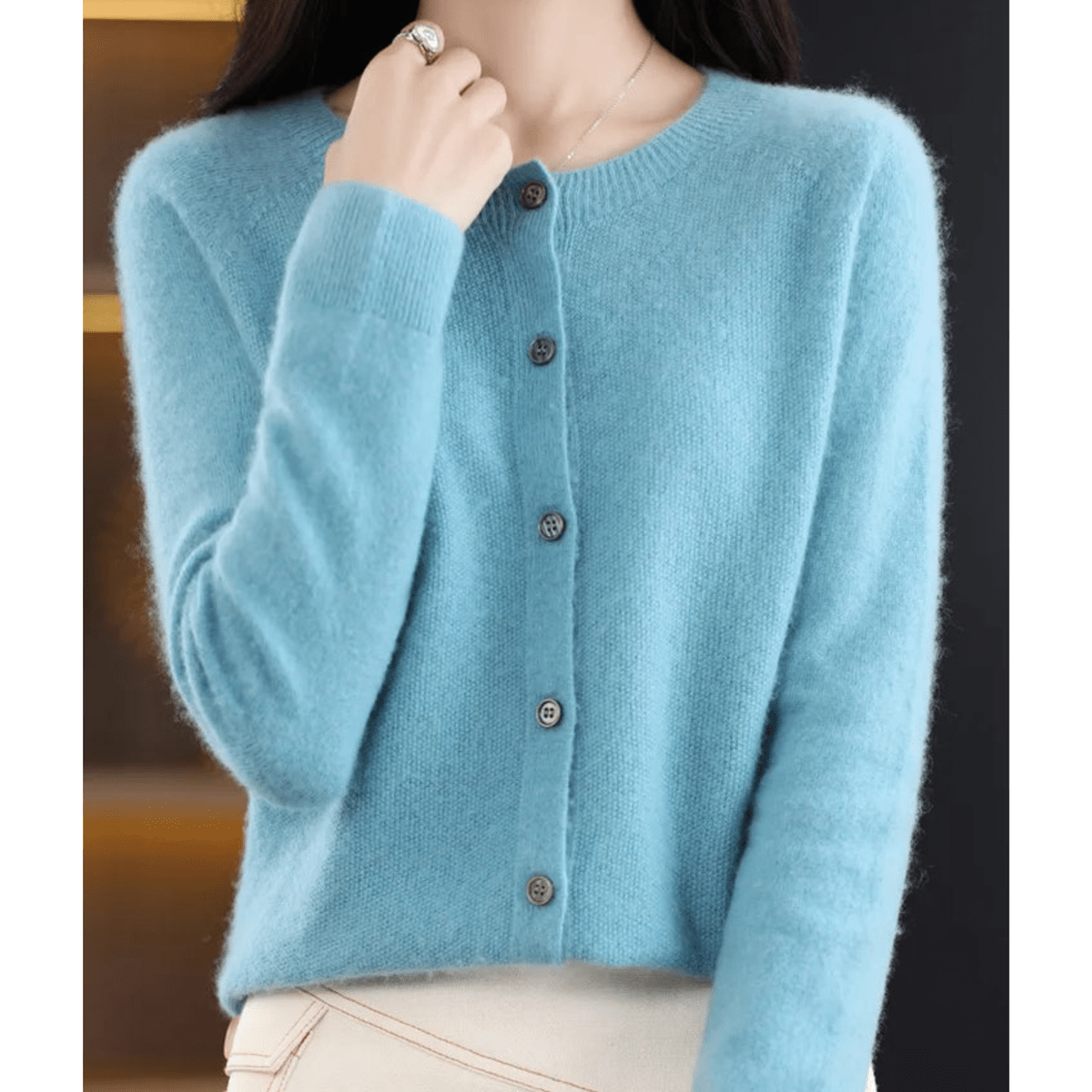 Women&#39;s V-Neck Cardigan Pullover With Button Details