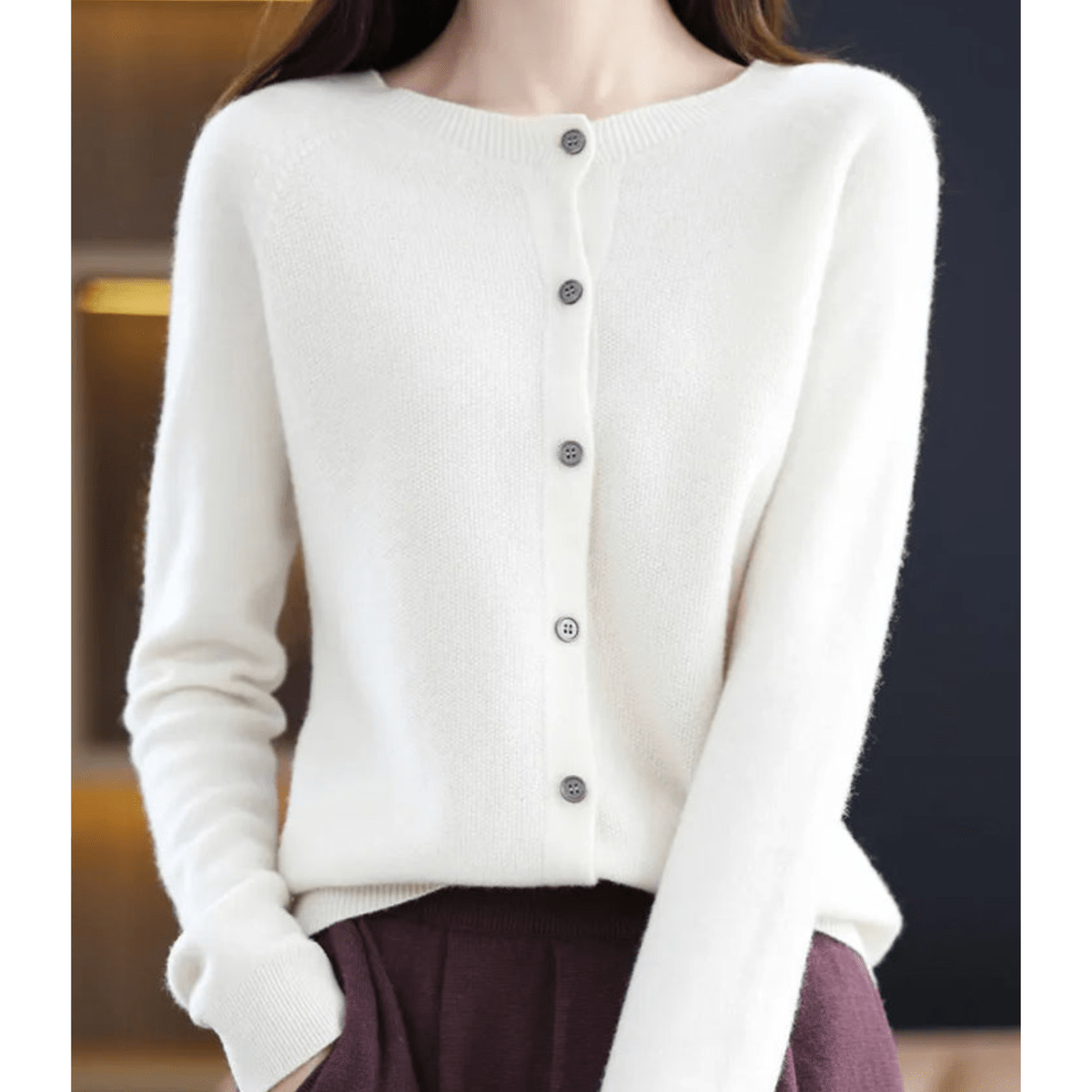 Women&#39;s V-Neck Cardigan Pullover With Button Details