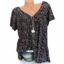 Women&#39;s V-Neck Floral Short Sleeve Shirt