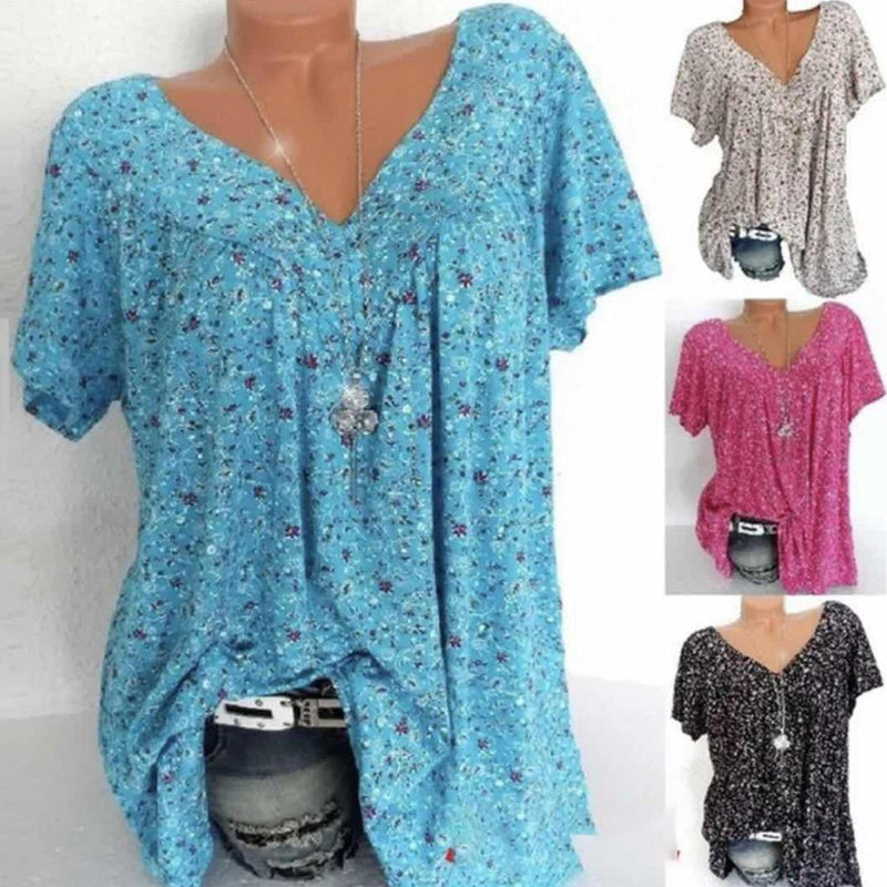Women&#39;s V-Neck Floral Short Sleeve Shirt