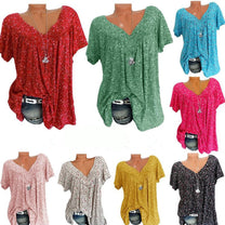 Women&#39;s V-Neck Floral Short Sleeve Shirt