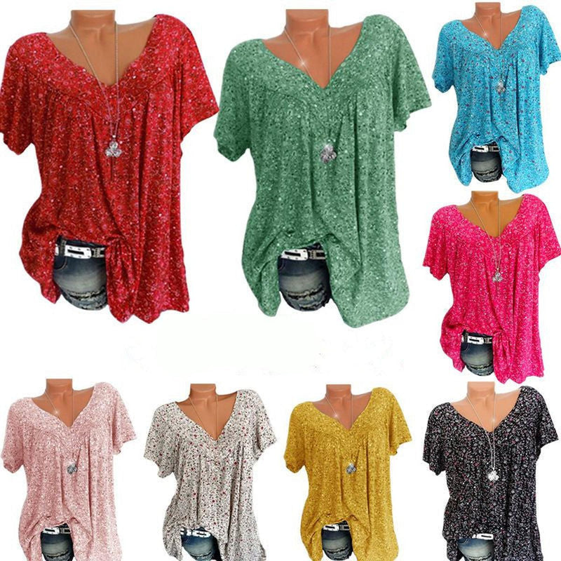Women&#39;s V-Neck Floral Short Sleeve Shirt
