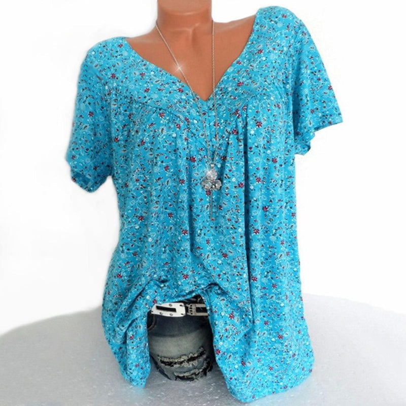 Women&#39;s V-Neck Floral Short Sleeve Shirt