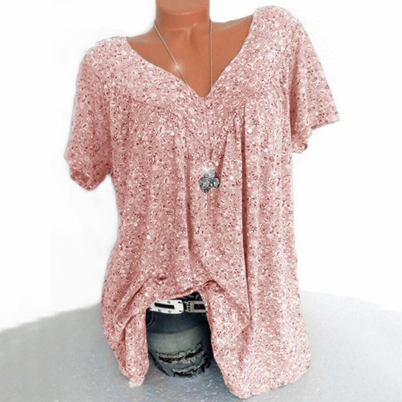 Women&#39;s V-Neck Floral Short Sleeve Shirt