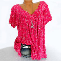 Women&#39;s V-Neck Floral Short Sleeve Shirt