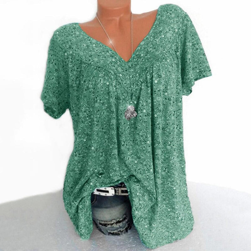 Women&#39;s V-Neck Floral Short Sleeve Shirt
