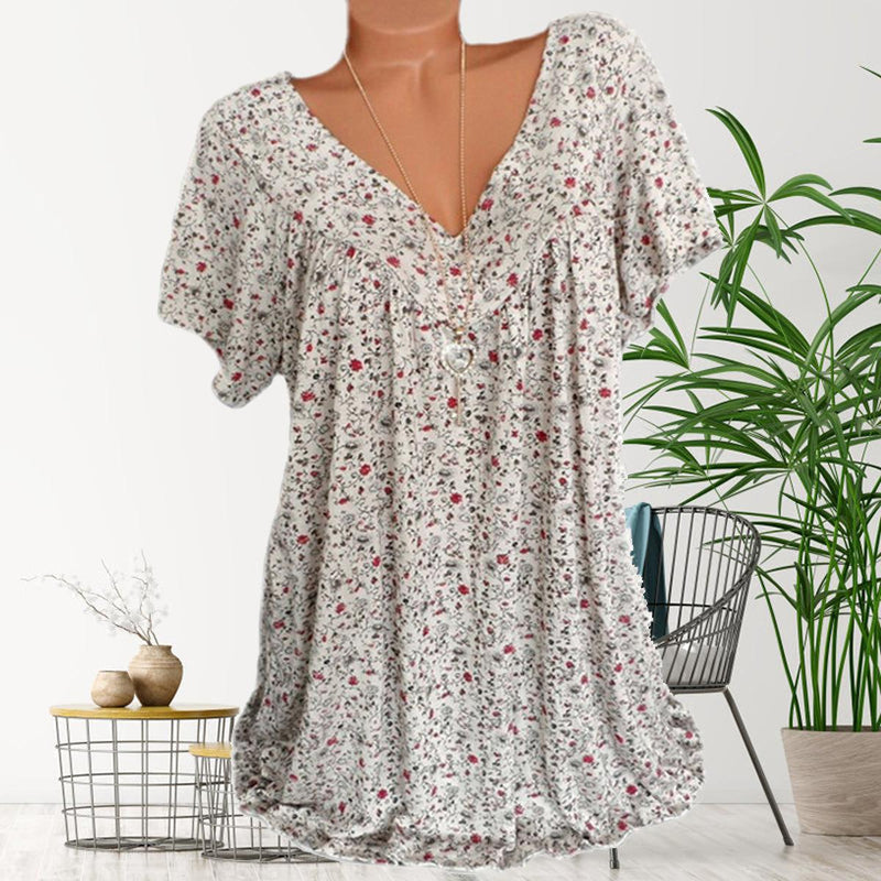 Women&#39;s V-Neck Floral Short Sleeve Shirt