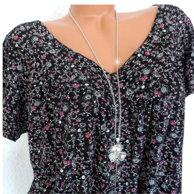 Women&#39;s V-Neck Floral Short Sleeve Shirt