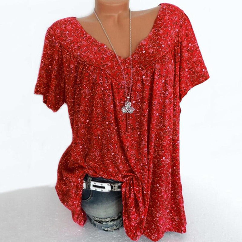 Women&#39;s V-Neck Floral Short Sleeve Shirt