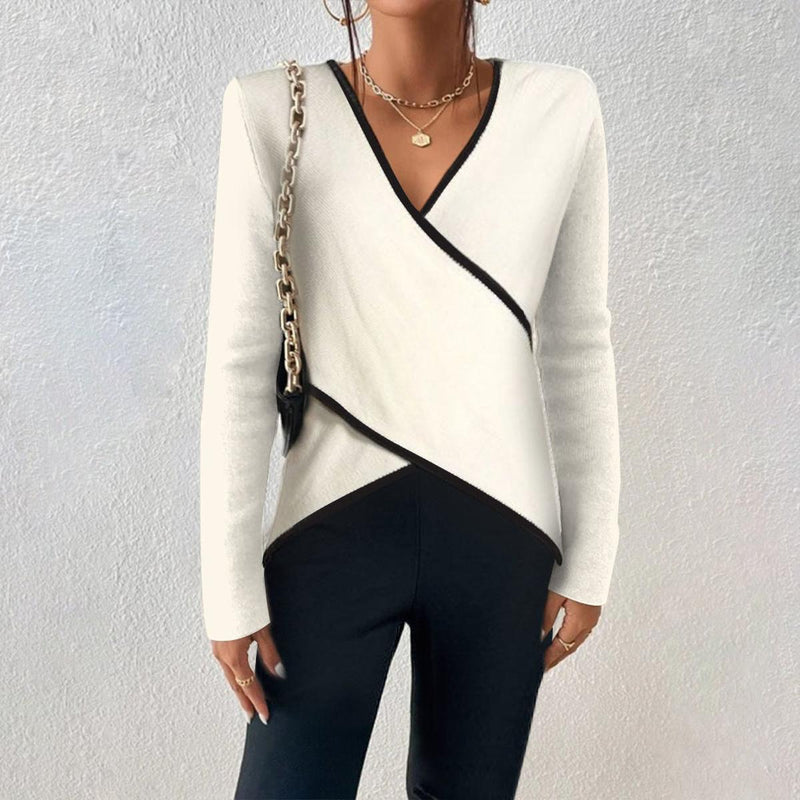 Women&#39;s V-Neck Wrap Pullover Sweater with Long Sleeves