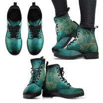 Women&#39;s Vegan Leather Ankle Boots With Sun And Moon Motif
