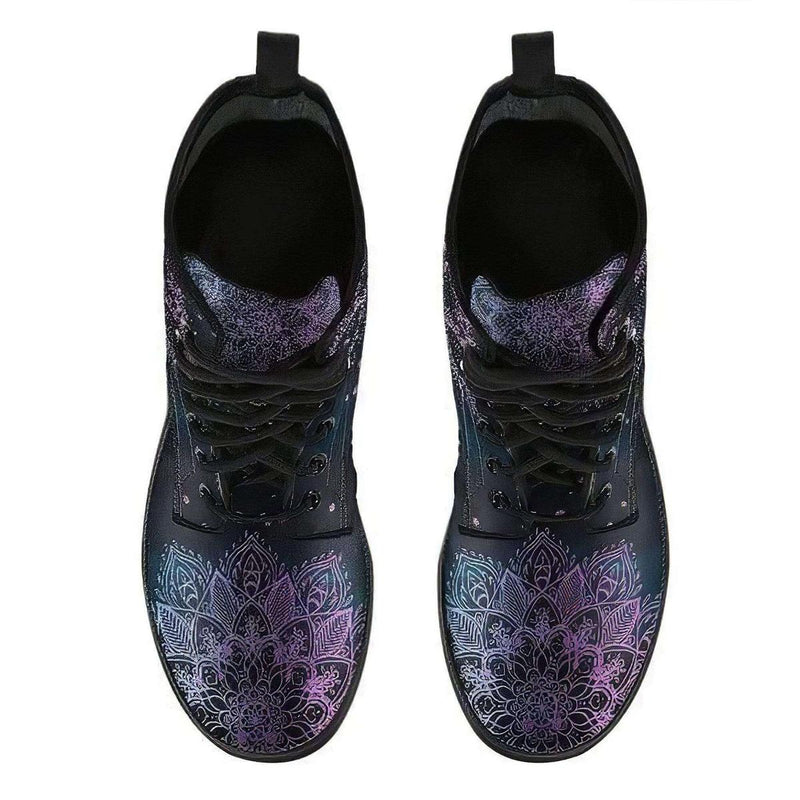 Women&#39;s Vegan Leather Ankle Boots With Sun And Moon Motif