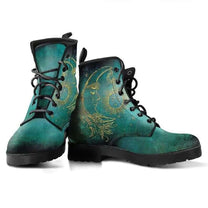 Women&#39;s Vegan Leather Ankle Boots With Sun And Moon Motif