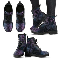 Women&#39;s Vegan Leather Ankle Boots With Sun And Moon Motif