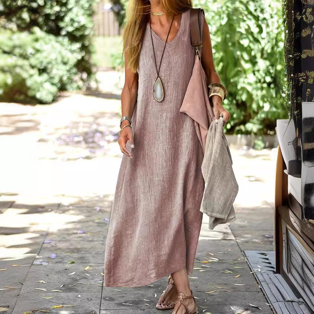 Women&#39;s Vintage Cotton Linen Dress