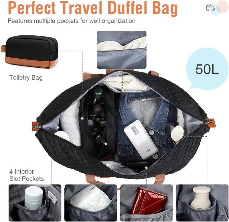 Women&#39;s Waterproof 4-in-1 Weekend Travel Duffel Bag With Shoe Compartment And Toiletry Bag