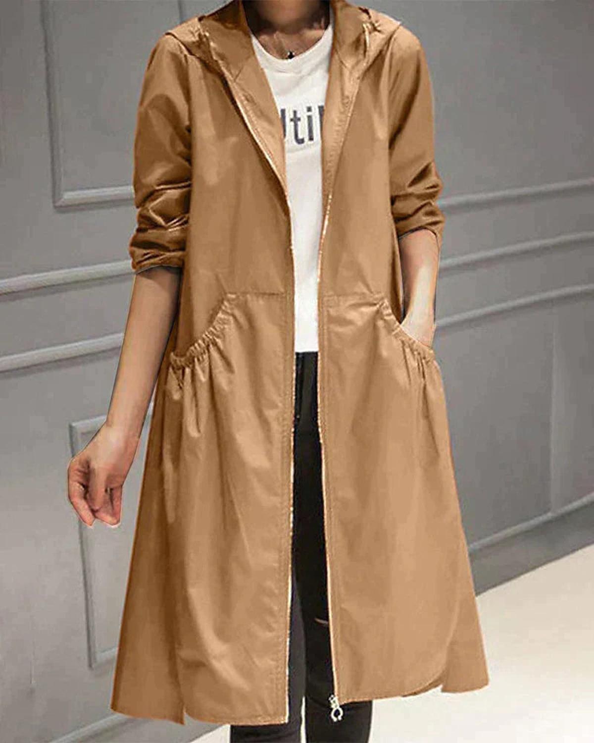 Women&#39;s Waterproof Knee-Length Hooded Jacket