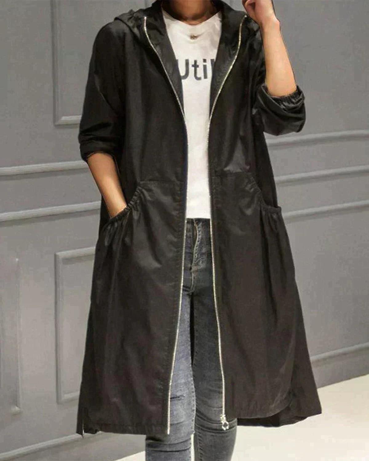 Women&#39;s Waterproof Knee-Length Hooded Jacket