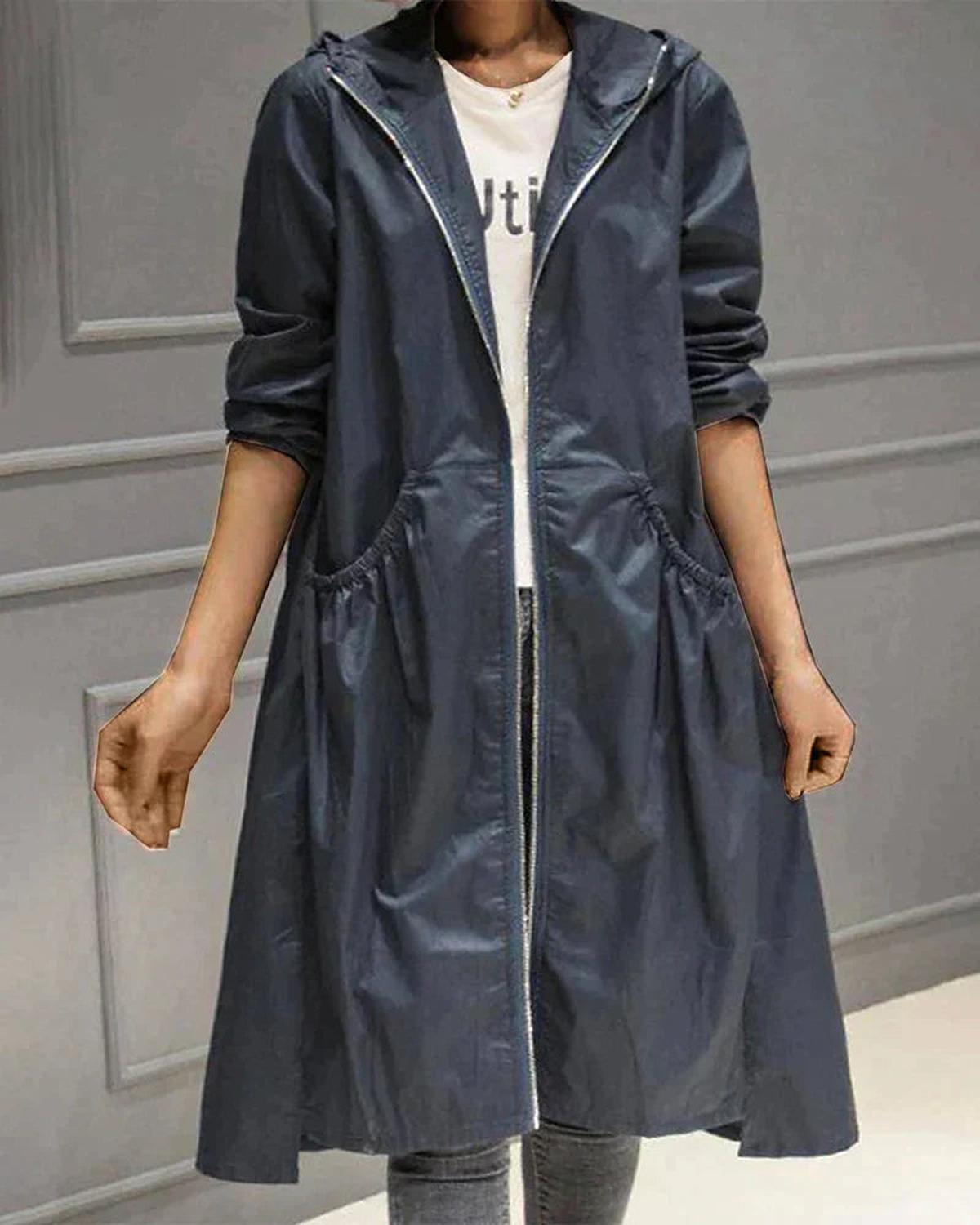 Women&#39;s Waterproof Knee-Length Hooded Jacket