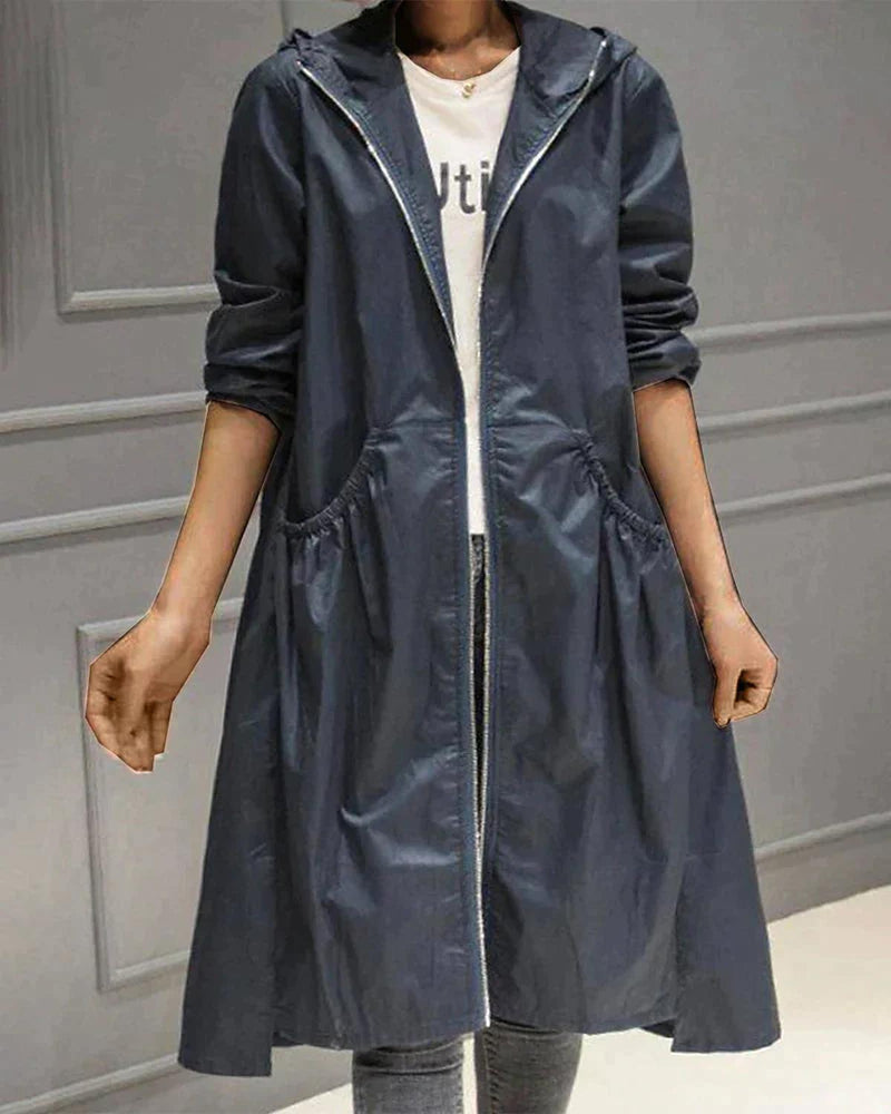 Women&#39;s Waterproof Knee-Length Hooded Jacket