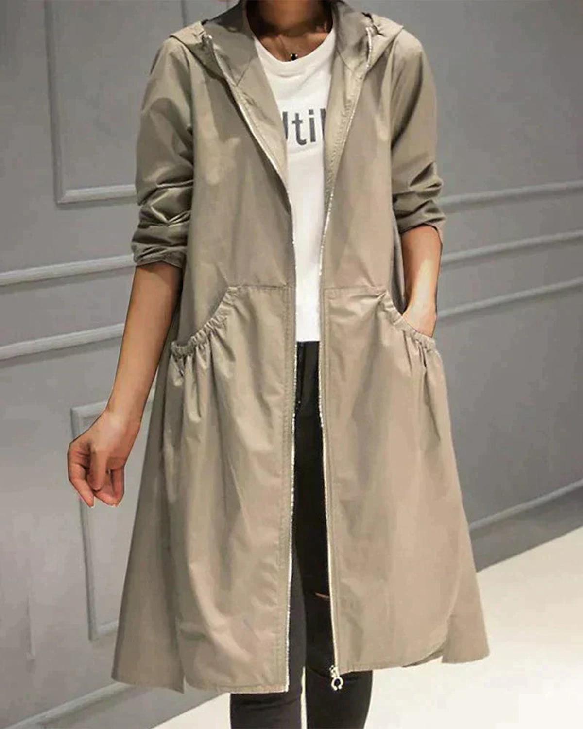 Women&#39;s Waterproof Knee-Length Hooded Jacket