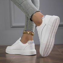Women&#39;s White Leather Sneakers With Metallic Accents