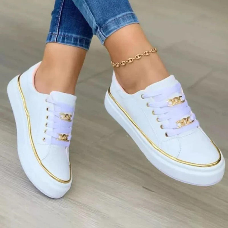 Women&#39;s White Low-Top Trainers With Gold Accent