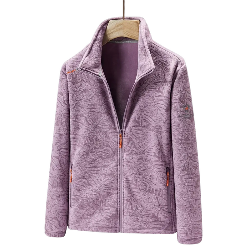 Women&#39;s Windproof Fleece Jacket With Botanical Print For Autumn And Winter